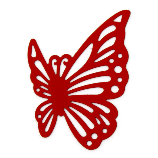 Picture of 10 PCs Iron Based Alloy Filigree Stamping Connectors Charms Pendants Red Butterfly Animal Insect Hollow 4.3cm x 3cm
