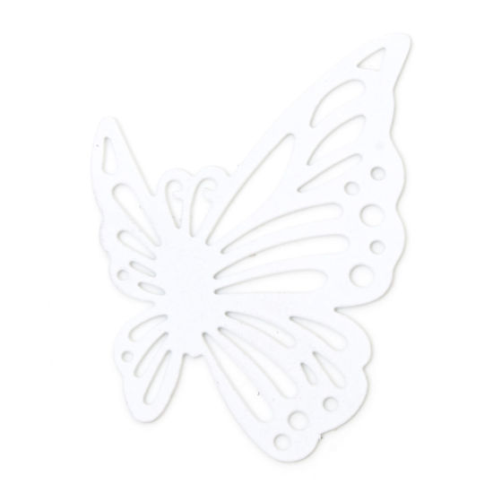 Picture of 10 PCs Iron Based Alloy Filigree Stamping Connectors Charms Pendants White Butterfly Animal Insect Hollow 4.3cm x 3cm