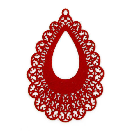 Image de 10 Pcs Pendentifs Estampe en Filigrane en Alliage de Fer Rouge Goutte d'Eau Fleurs Creuses Laqué 4.2cm x 2.8cm