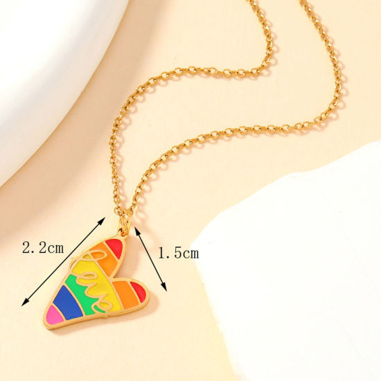 Imagen de 1 Unidad Enchapado al Vacío 304 Acero Inoxidable Arco iris Colgantes Corazón Chapado en Oro Multicolor " Amor " Esmalte 22mm x 15mm
