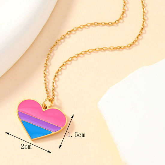 Imagen de 1 Unidad Enchapado al Vacío 304 Acero Inoxidable Arco iris Colgantes Corazón Chapado en Oro Multicolor Esmalte 20mm x 15mm