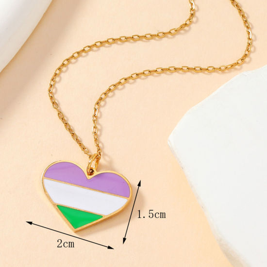 Imagen de 1 Unidad Enchapado al Vacío 304 Acero Inoxidable Arco iris Colgantes Corazón Chapado en Oro Multicolor Esmalte 20mm x 15mm