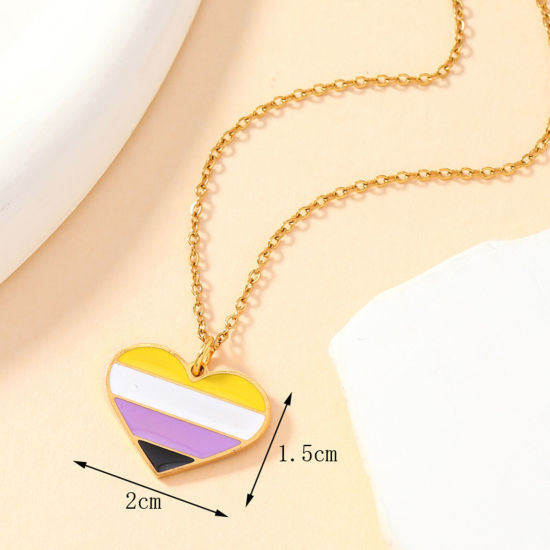Imagen de 1 Unidad Enchapado al Vacío 304 Acero Inoxidable Arco iris Colgantes Corazón Chapado en Oro Multicolor Esmalte 20mm x 15mm