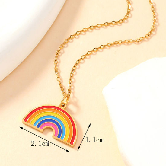 Imagen de 1 Unidad Enchapado al Vacío 304 Acero Inoxidable Arco iris Colgantes Arco Iris Chapado en Oro Multicolor Esmalte 21mm x 11mm