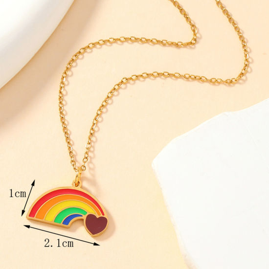 Imagen de 1 Unidad Enchapado al Vacío 304 Acero Inoxidable Arco iris Colgantes Arco Iris Chapado en Oro Multicolor Corazón Esmalte 21mm x 10mm