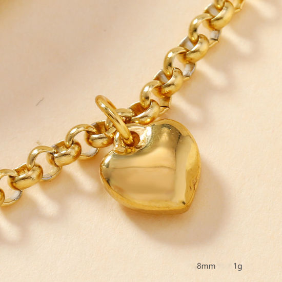 Picture of 2 PCs Vacuum Plating 304 Stainless Steel Casting Charm Pendant Gold Plated Heart 8mm Dia.