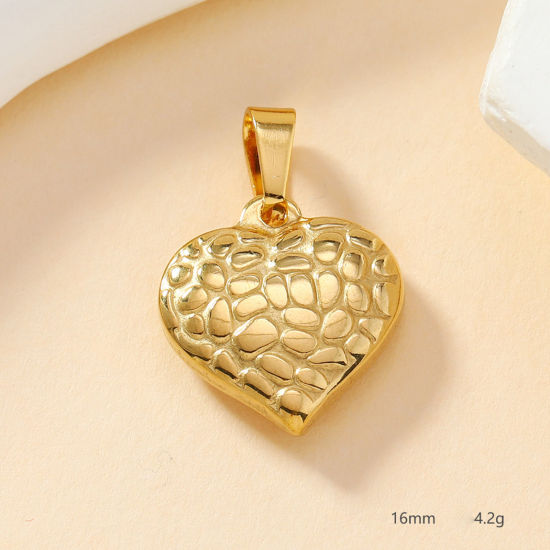 Picture of 2 PCs Vacuum Plating 304 Stainless Steel Casting Charm Pendant Gold Plated Heart 16mm Dia.