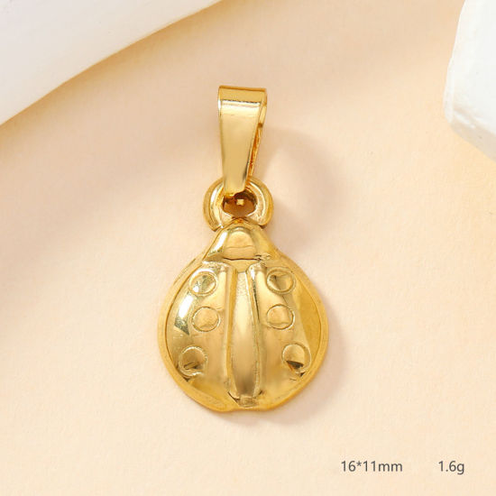 Picture of 2 PCs Vacuum Plating 304 Stainless Steel Casting Charm Pendant Gold Plated Ladybug Animal 16mm x 11mm