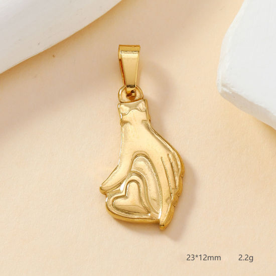 Picture of 2 PCs Vacuum Plating 304 Stainless Steel Casting Charm Pendant Gold Plated Hand 23mm x 12mm