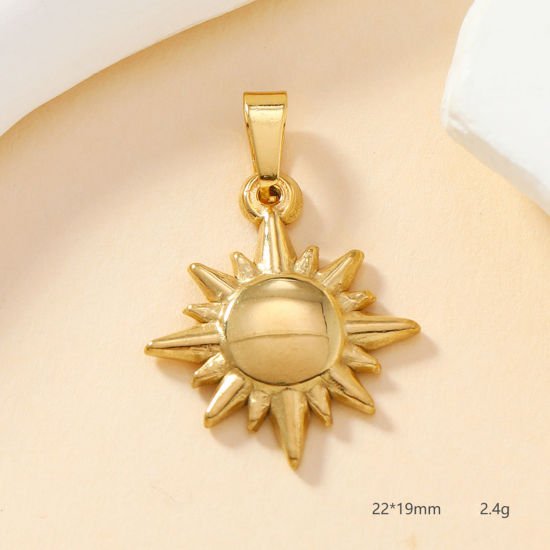 Picture of 2 PCs Vacuum Plating 304 Stainless Steel Casting Charm Pendant Gold Plated Sun 22mm x 19mm