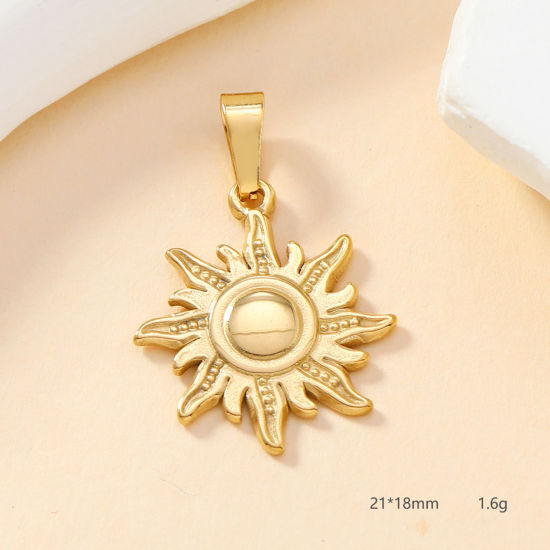 Picture of 2 PCs Vacuum Plating 304 Stainless Steel Casting Charm Pendant Gold Plated Sun 21mm x 18mm