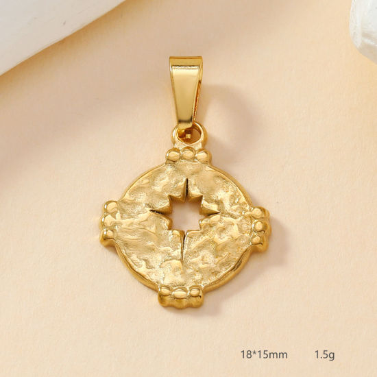 Picture of 2 PCs Vacuum Plating 304 Stainless Steel Casting Charm Pendant Gold Plated Compass 18mm x 15mm