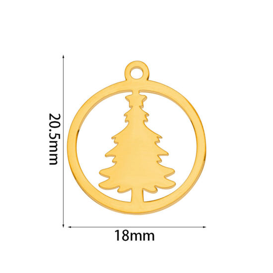 Bild von 2 PCs Vacuum Plating 201 Stainless Steel Simple Charms Gold Plated Circle Ring Christmas Tree Hollow 20.5mm x 18mm