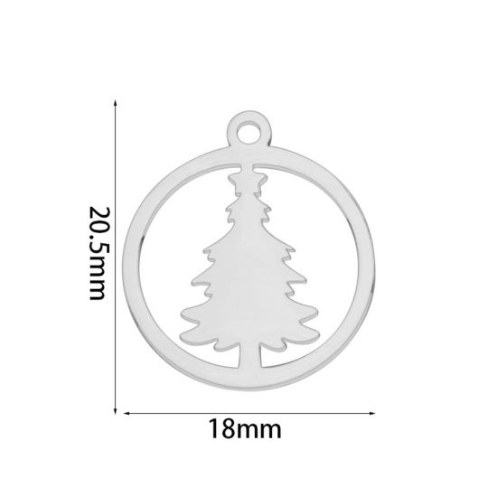 Bild von 2 PCs Eco-friendly 201 Stainless Steel Simple Charms Silver Tone Circle Ring Christmas Tree Hollow 20.5mm x 18mm