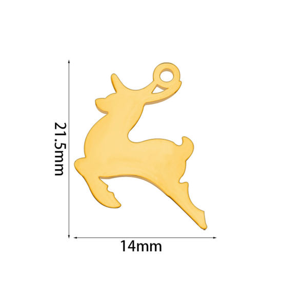 Bild von 2 PCs Vacuum Plating 201 Stainless Steel Simple Charms Gold Plated Christmas Reindeer 21.5mm x 14mm
