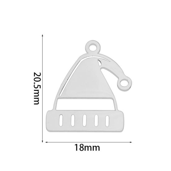 Bild von 2 PCs Eco-friendly 201 Stainless Steel Simple Charms Silver Tone Christmas Hats Hollow 20.5mm x 18mm