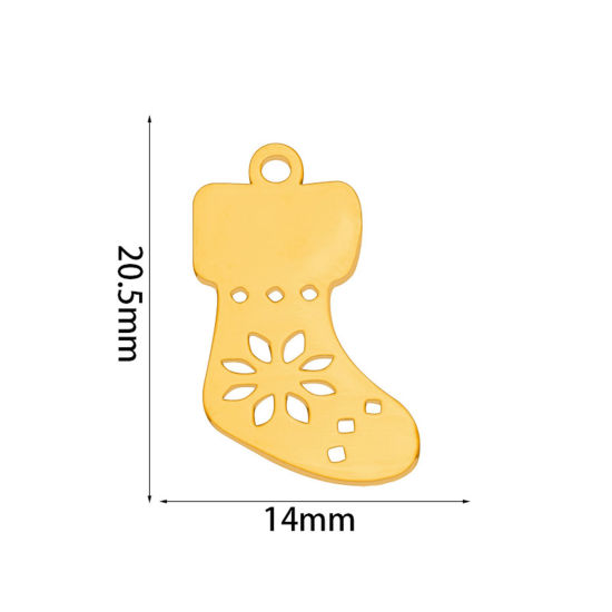 Bild von 2 PCs Vacuum Plating 201 Stainless Steel Simple Charms Gold Plated Christmas Stocking Hollow 20.5mm x 14mm