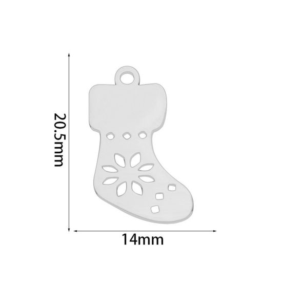 Bild von 2 PCs Eco-friendly 201 Stainless Steel Simple Charms Silver Tone Christmas Stocking Hollow 20.5mm x 14mm