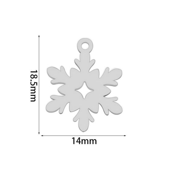 Image de 2 Pcs Breloques en 201 Acier Inoxydable Respectueux de la Nature Noël Argent Mat Flocon de Neige Creux 18.5mm x 14mm