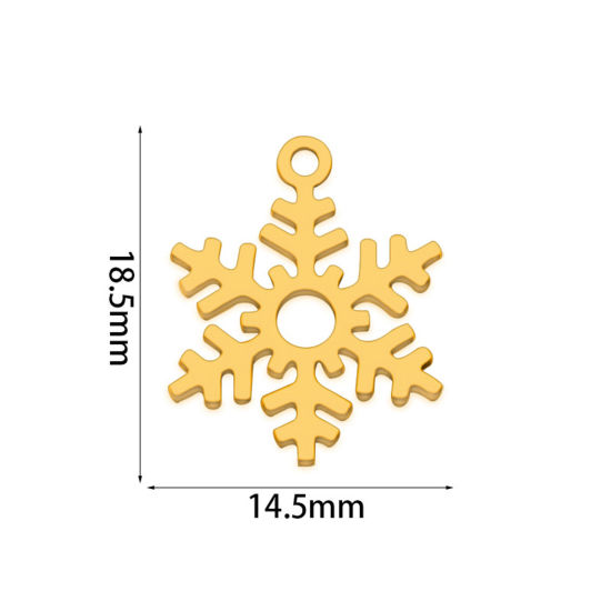 Image de 2 Pcs Breloques en 201 Acier Inoxydable Placage sous Vide Noël Doré Flocon de Neige Creux 18.5mm x 14.5mm