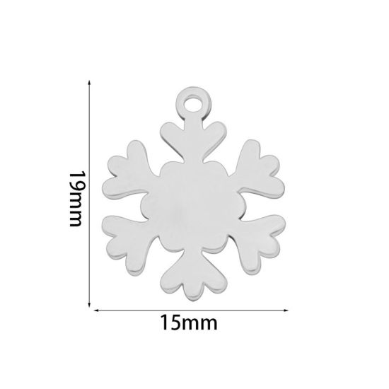 Image de 2 Pcs Breloques en 201 Acier Inoxydable Respectueux de la Nature Noël Argent Mat Flocon de Neige 19mm x 15mm