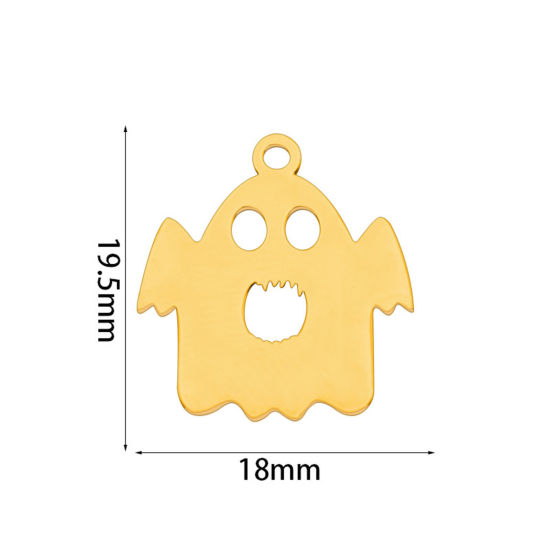 Изображение 2 ШТ вакуумное покрытие 201 Нержавеющая Сталь Милый Подвески Хэллоуин Призрак Позолоченный ажурная резьба 19.5мм x 18мм