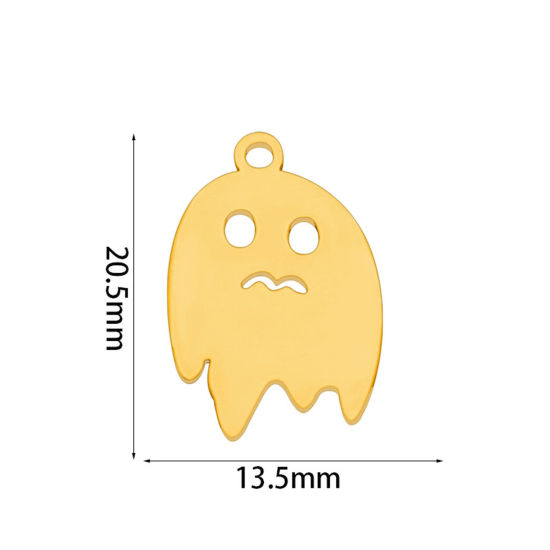 Изображение 2 ШТ вакуумное покрытие 201 Нержавеющая Сталь Милый Подвески Хэллоуин Призрак Позолоченный ажурная резьба 20.5мм x 13.5мм