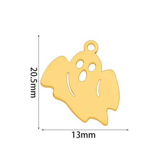 Изображение 2 ШТ вакуумное покрытие 201 Нержавеющая Сталь Милый Подвески Хэллоуин Призрак Позолоченный ажурная резьба 20.5мм x 13мм