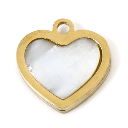 Picture of 2 PCs Eco-friendly PVD Vacuum Plating 304 Stainless Steel & Natural Shell Valentine's Day Charms 18K Gold Plated White Heart Shell 11mm x 11mm