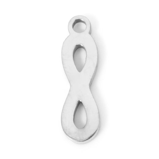 Image de 2 Pcs Breloques en 304 Acier Inoxydable Symbole"Infini" Argent Mat 14mm x 4mm