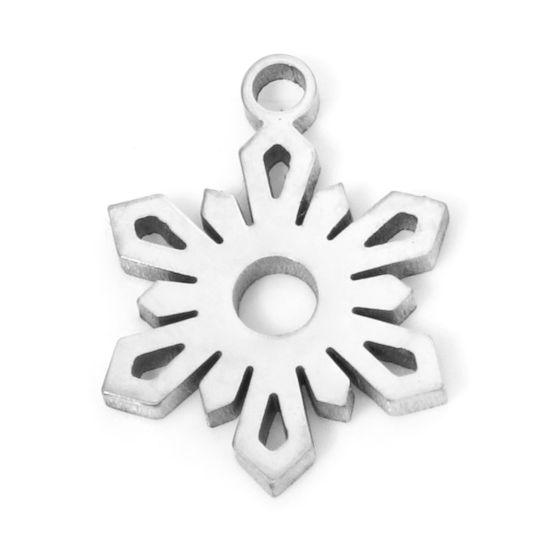 Image de 2 Pcs Breloques en 304 Acier Inoxydable Flocon de Neige de Noël Argent Mat 14mm x 10mm