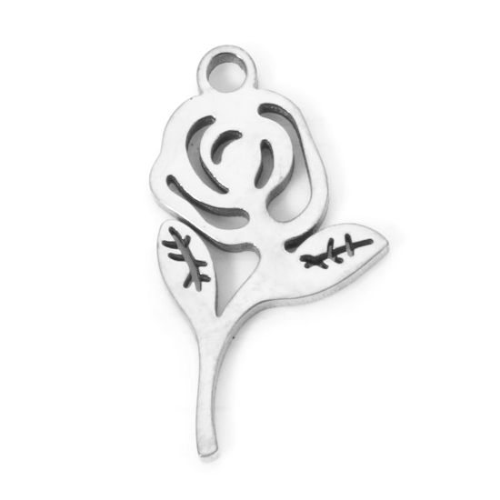 Изображение 2 ШТ 304 Нержавеющая Сталь Подвески роза Серебряный Тон 17мм x 10мм