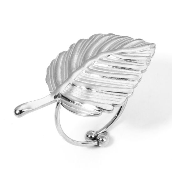 Picture of 1 Piece 304 Stainless Steel Open Adjustable Rings Silver Tone Monstera Leaf 17.7mm(US Size 7.5)