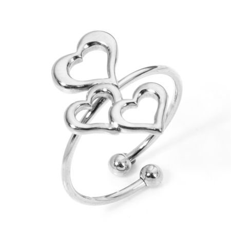 Picture of 1 Piece 304 Stainless Steel Open Adjustable Rings Silver Tone Heart 17.7mm(US Size 7.5)
