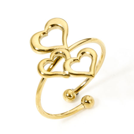Picture of 1 Piece Eco-friendly PVD Vacuum Plating Stylish Valentine's Day 18K Gold Plated 304 Stainless Steel Open Adjustable Heart Rings For Women Gift 17.7mm(US Size 7.5)