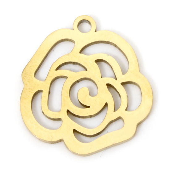Imagen de 2 Unidades Recubrimiento al Vacío PVD Ecológico 304 Acero Inoxidable Elegante Colgantes Rosa 18K Oro Real Chapado Hueco 16.5mm x 15mm