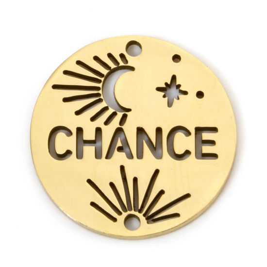 Imagen de 2 Unidades Recubrimiento al Vacío PVD Ecológico 304 Acero Inoxidable Galaxia Colgantes Ronda 18K Oro Real Chapado Sol & Luna " There is a 99% chance I don't care " Hueco 15mm x 15mm