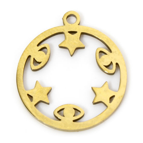 Imagen de 2 Unidades Recubrimiento al Vacío PVD Ecológico 304 Acero Inoxidable Galaxia Colgantes Ronda 18K Oro Real Chapado Universo Planeta Hueco 17mm x 15mm