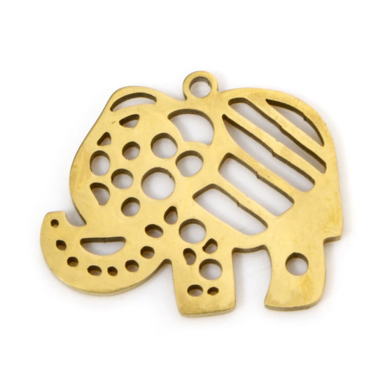 Imagen de 2 Unidades Recubrimiento al Vacío PVD Ecológico 304 Acero Inoxidable Elegante Colgantes Elefante 18K Oro Real Chapado Hueco 17mm x 14mm
