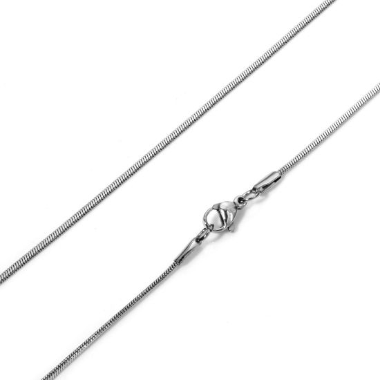 Picture of 1 Piece 304 Stainless Steel Snake Chain Necklace For DIY Jewelry Making Silver Tone 45cm(17.7") long, Chain Size: 1.4mm