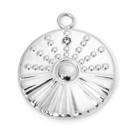 Imagen de 1 Unidad Respetuoso del Medio Ambiente 304 Acero Inoxidable Galaxia Colgantes Ronda Tono de Plata Sol Transparente Rhinestone 18.5mm x 15.5mm