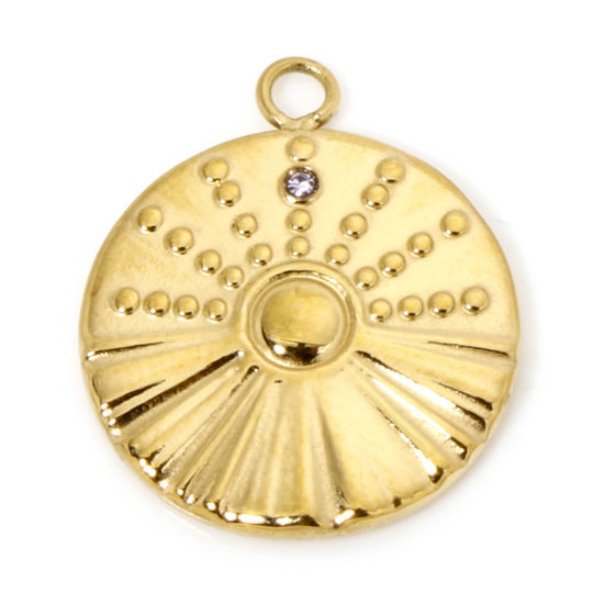 Imagen de 1 Unidad Enchapado al Vacío 304 Acero Inoxidable Galaxia Colgantes Ronda Chapado en Oro Sol Transparente Rhinestone 18mm x 15.5mm