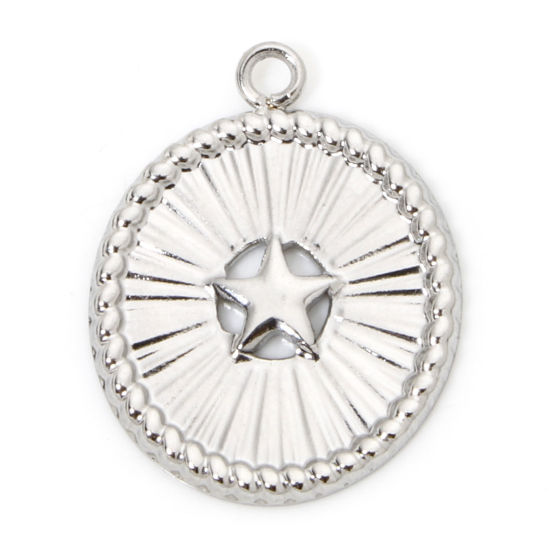 Imagen de 1 Unidad Respetuoso del Medio Ambiente 304 Acero Inoxidable Galaxia Colgantes Óvalo Tono de Plata Estrellas de cinco puntos 16.5mm x 13mm
