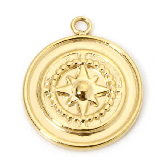 Imagen de 1 Unidad Enchapado al Vacío 304 Acero Inoxidable Galaxia Colgantes Ronda Chapado en Oro Estrella 15.5mm x 13.5mm