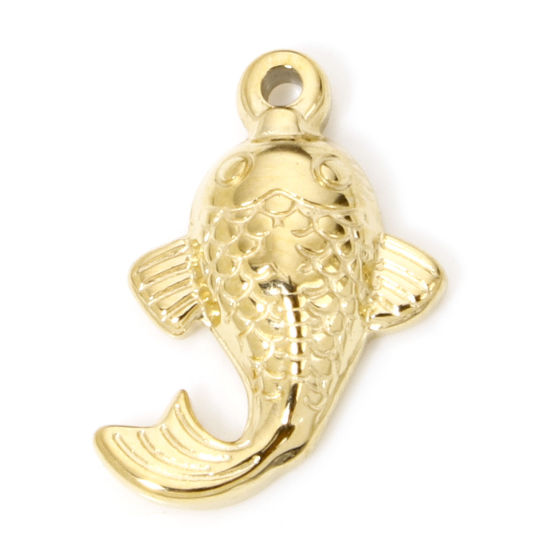 Immagine di 1 Pz Placcatura Sottovuoto 304 Acciaio Inossidabile Gioielli Oceanici Ciondoli Pesce Oro Placcato 16mm x 10.5mm