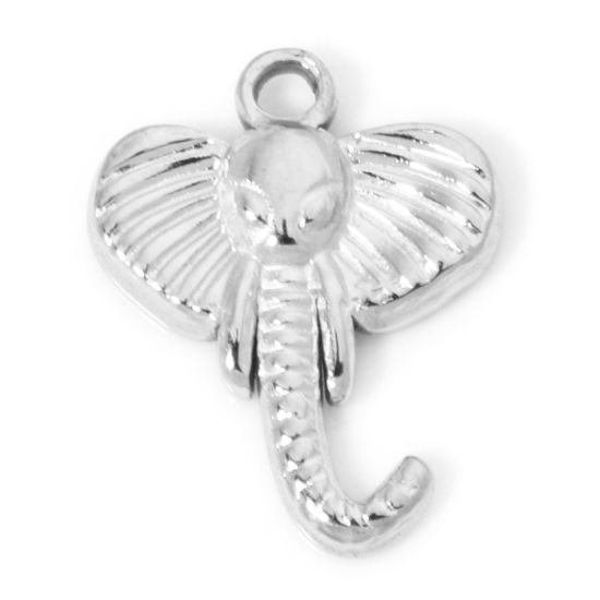 Immagine di 1 Pz Ecologico 304 Acciaio Inossidabile Carino Ciondoli Elefante Tono Argento 16mm x 12.5mm