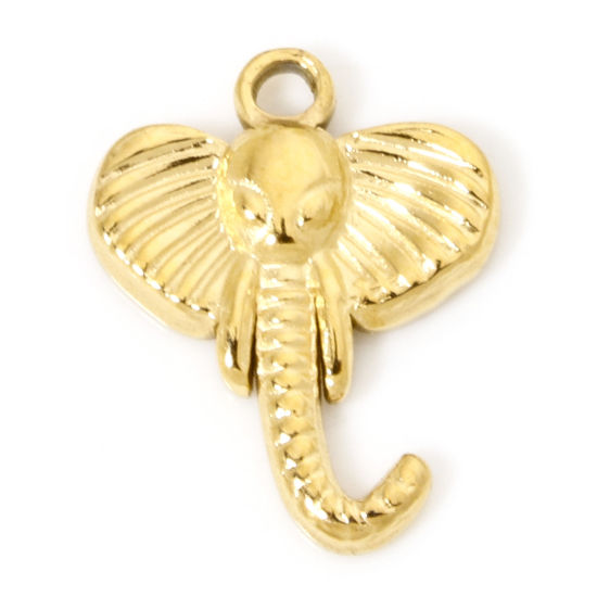 Immagine di 1 Pz Placcatura Sottovuoto 304 Acciaio Inossidabile Carino Ciondoli Elefante Oro Placcato 16mm x 12.5mm