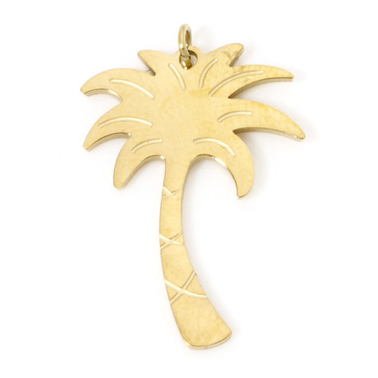 Immagine di 1 Pz Placcatura Sottovuoto 304 Acciaio Inossidabile Semplice Ciondoli Albero di Cocco Oro Placcato 20.5mm x 14.5mm