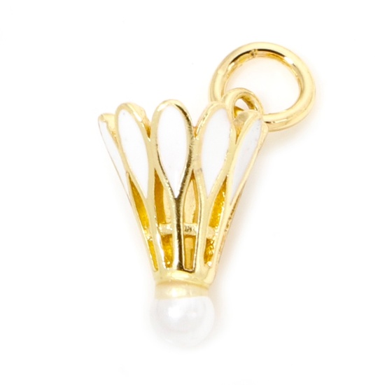 Bild von 1 Stück Messing Sport Charms 18K Echtgold plattiert Weiß Badminton Emaille 16mm x 9mm