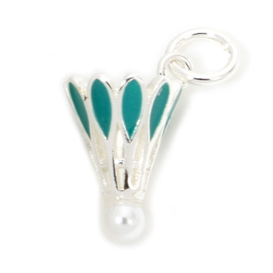 Bild von 1 Stück Messing Sport Charms 925 Sterling Silber Plattiert Grün Badminton Emaille 16mm x 9mm